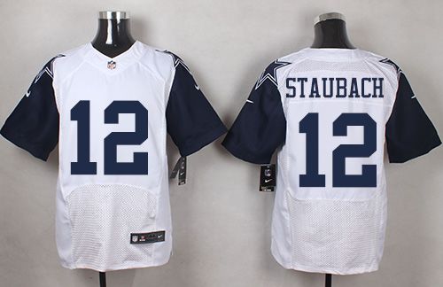 Nike Cowboys #12 Roger Staubach White Men's Stitched NFL Elite Rush Jersey - Click Image to Close